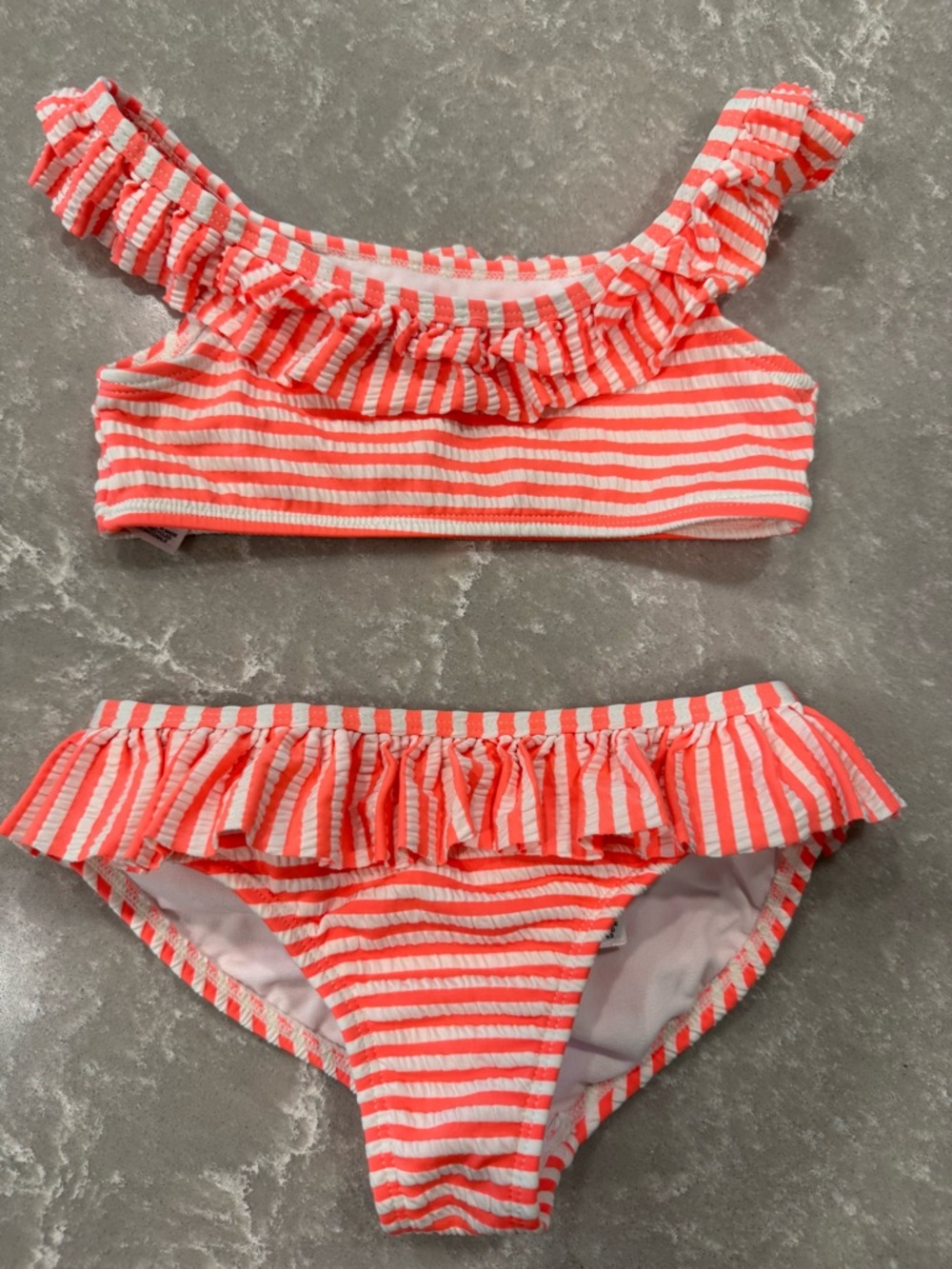 Wonder Nation Girls Neon Orange Stripe Bikini 6/6X Ruffle Two Piece Small